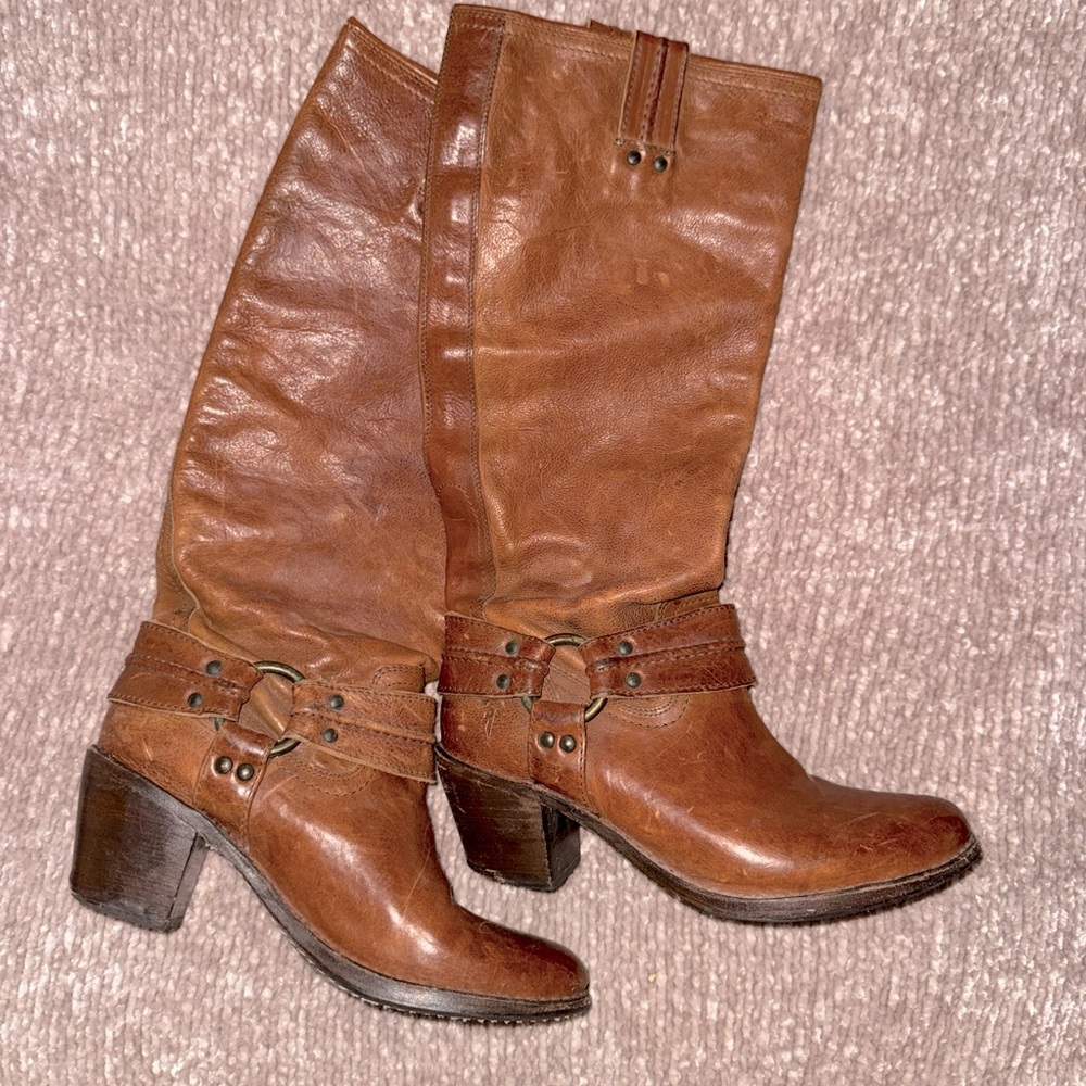 Frye Harness Boots (size 8.5) Cognac Leather
